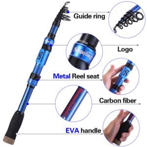 Sougayilang Fishing Rod Telescopic Fishing Rod Portable- 24 Ton Carbon Fiber,CNC Machined Reel Seat, Comfortable EVA Handle, Travel Fishing Pole for Bass Trout Fishing(Blue,1.8M/5.9FT)