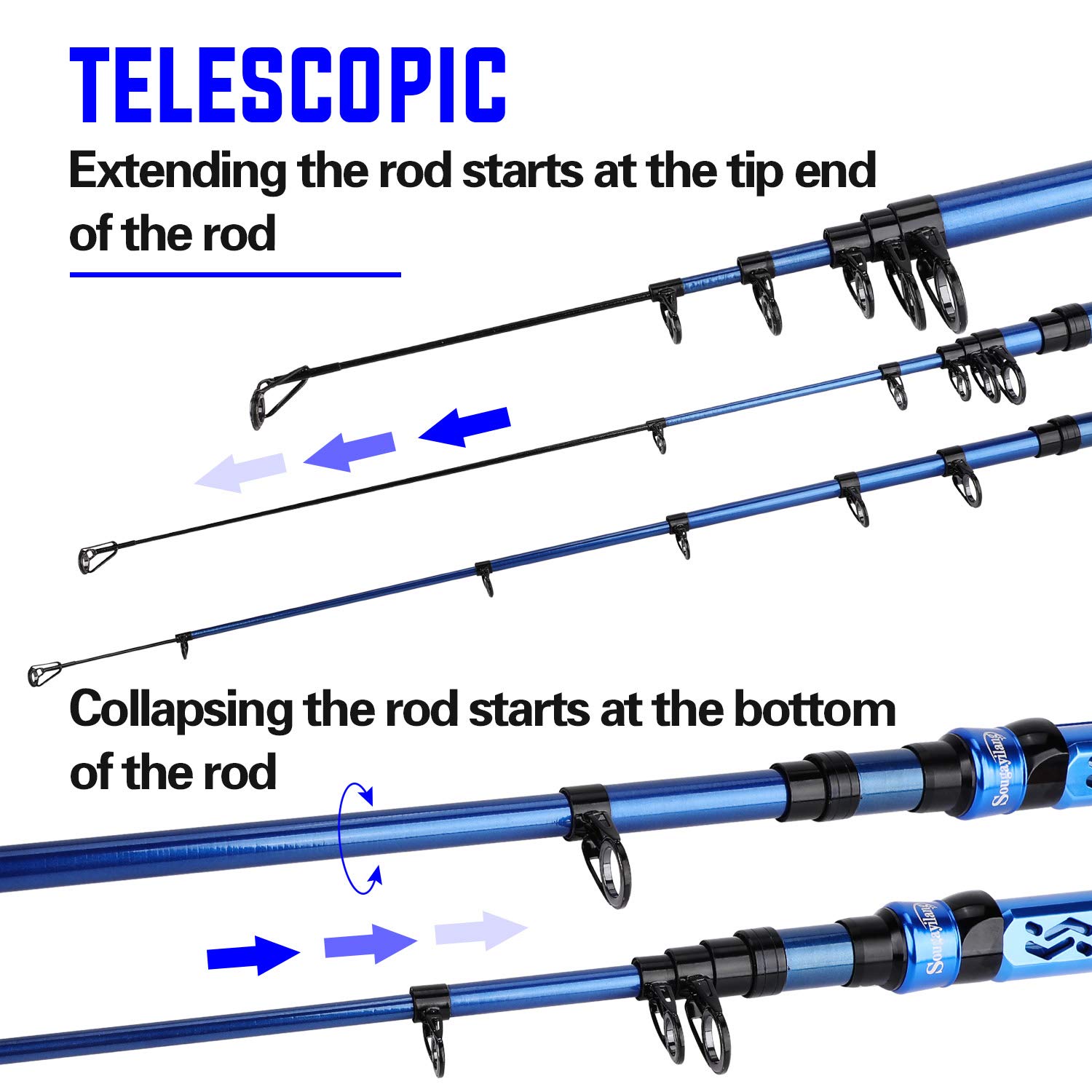 Sougayilang Fishing Rod Telescopic Fishing Rod Portable- 24 Ton Carbon Fiber,CNC Machined Reel Seat, Comfortable EVA Handle, Travel Fishing Pole for Bass Trout Fishing(Blue,1.8M/5.9FT)