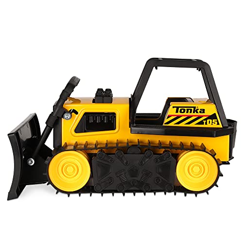 Tonka Steel Classics, Bulldozer– Made with Steel and Sturdy Plastic, yellow friction powered toy construction truck, Ages 3+ boys and girls, kids, toddlers, Christmas birthday gifts