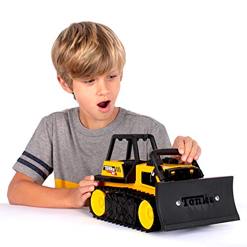 Tonka Steel Classics, Bulldozer– Made with Steel and Sturdy Plastic, yellow friction powered toy construction truck, Ages 3+ boys and girls, kids, toddlers, Christmas birthday gifts