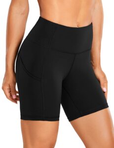 crz yoga women's naked feeling light running shorts 6 inches - high waisted gym biker compression shorts with pockets black small