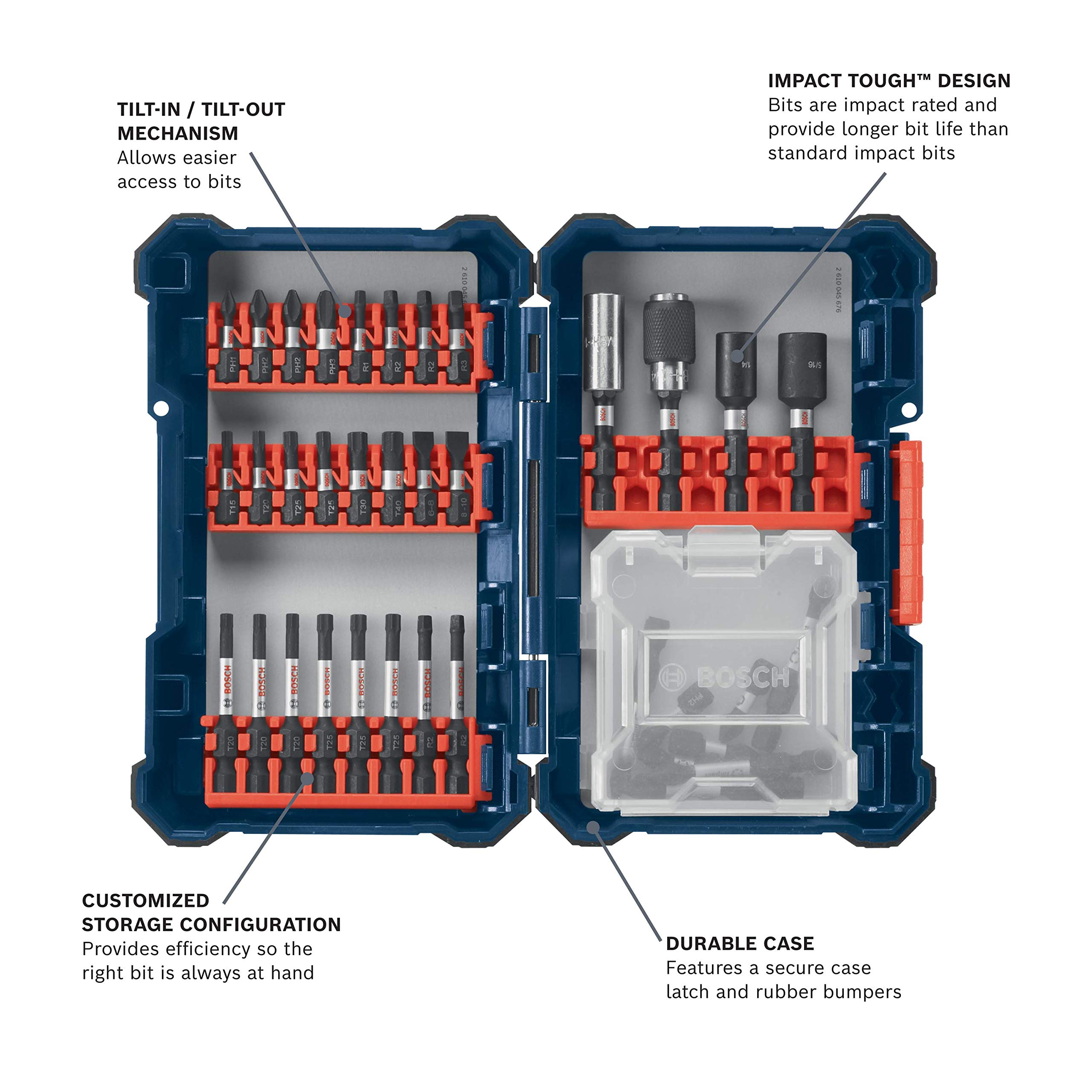 BOSCH SDMS38 38-Piece Assorted Impact Tough Screwdriving Custom Case System Set for Screwdriving Applications