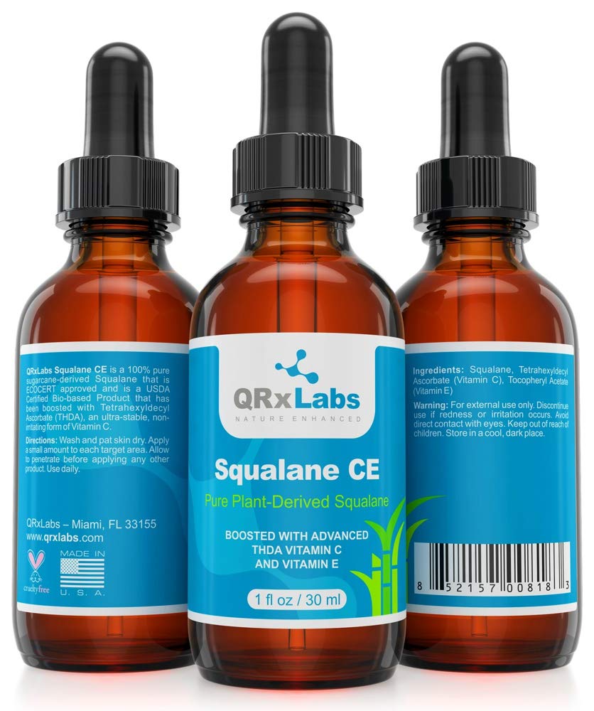 Pure Plant-Based Squalane Oil Boosted with Most Advanced & Stable Vitamin C - Organic ECOCERT / USDA Certified Squalane Derived from Sugarcane - Best Moisturizer For Face, Body & Skin - 1 oz / 30 ml