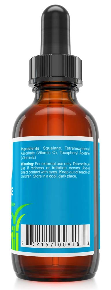 Pure Plant-Based Squalane Oil Boosted with Most Advanced & Stable Vitamin C - Organic ECOCERT / USDA Certified Squalane Derived from Sugarcane - Best Moisturizer For Face, Body & Skin - 1 oz / 30 ml