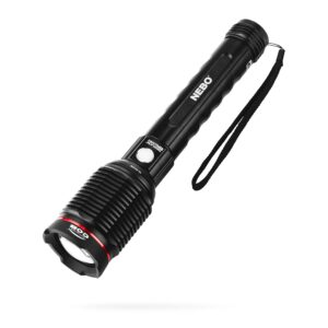 nebo redline 6k 6000-lumen led rechargeable bright flashlight for edc, camping, hunting, hiking, tactical with 4x zoom, 4 light modes, waterproof, power bank, black