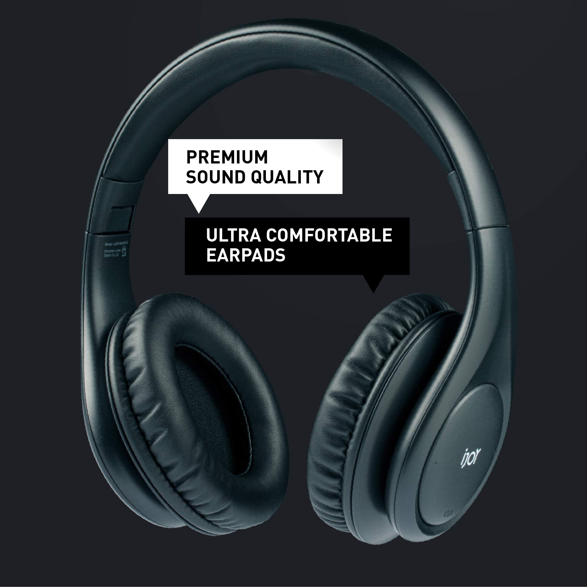 iJoy ISO Bluetooth 5.0 Wireless Over Ear Foldable Stereo Headphones with 30 Hours Battery and Built-in Microphone, (Matte Black)