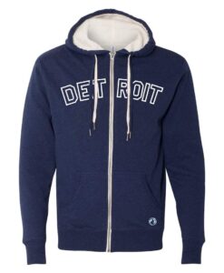 made in detroit unisex zip-up hoodie - detroit sherpa lined - navy w/white - xl