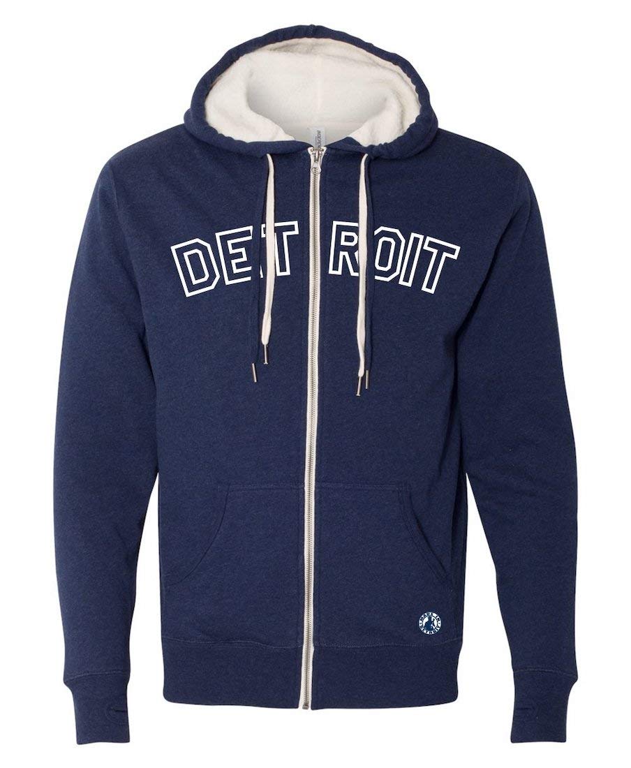 Made In Detroit Unisex Zip-Up Hoodie - Detroit Sherpa Lined - Navy w/White - XL