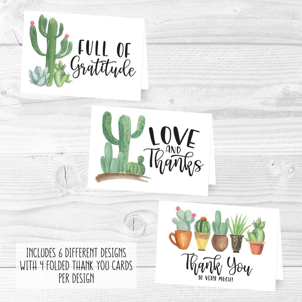 24 Cactus Thank You Cards With Envelopes Bulk - Housewarming Thank You Cards Wedding Thank You Cards With Envelopes Kids, Baby Shower Thank You Cards Graduation Thank You Notes With Envelopes Set