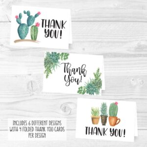 24 Cactus Thank You Cards With Envelopes Bulk - Housewarming Thank You Cards Wedding Thank You Cards With Envelopes Kids, Baby Shower Thank You Cards Graduation Thank You Notes With Envelopes Set