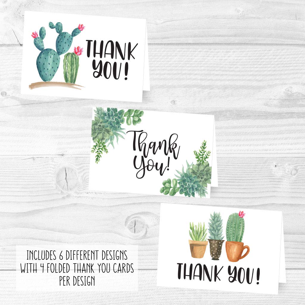 24 Cactus Thank You Cards With Envelopes Bulk - Housewarming Thank You Cards Wedding Thank You Cards With Envelopes Kids, Baby Shower Thank You Cards Graduation Thank You Notes With Envelopes Set