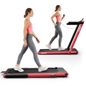 goplus 2 in 1 folding electric treadmill, 2.25hp superfit under desk, installation-free with blue tooth speaker, remote control, app control and led display, walking jogging for home office