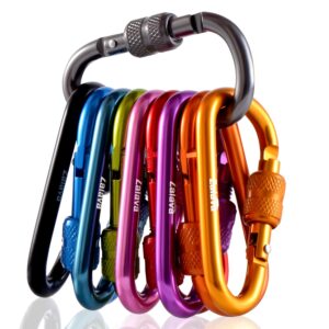 Zalava 2" 10 pcs D-Clip Durable Locking Carabiner Clips Keychain Clip, Spring-Loaded Aluminum Keychain Clip Hook, Screwgate Locking Carabiner Clip Outdoor, Indoor, or Dog Leash Round