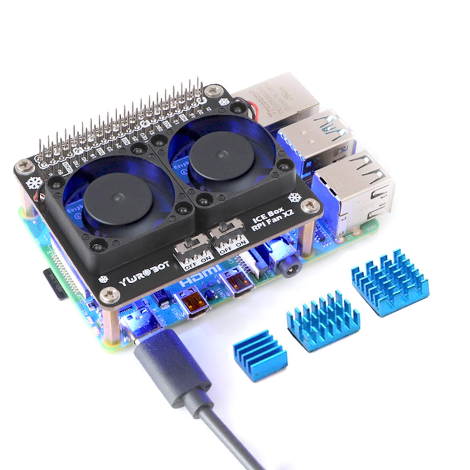 MakerFocus Raspberry Pi 4B Dual Cooling Fans, Raspberry Pi 4B Heatsink Kit, Raspberry Pi 4B GPIO Expansion Board DC 5V 0.2A with LED Compatible with Raspberry Pi 4B / 3B+ / 3B / 3A+