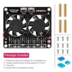 MakerFocus Raspberry Pi 4B Dual Cooling Fans, Raspberry Pi 4B Heatsink Kit, Raspberry Pi 4B GPIO Expansion Board DC 5V 0.2A with LED Compatible with Raspberry Pi 4B / 3B+ / 3B / 3A+