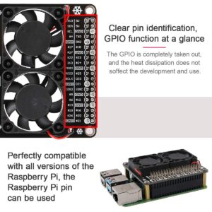 MakerFocus Raspberry Pi 4B Dual Cooling Fans, Raspberry Pi 4B Heatsink Kit, Raspberry Pi 4B GPIO Expansion Board DC 5V 0.2A with LED Compatible with Raspberry Pi 4B / 3B+ / 3B / 3A+