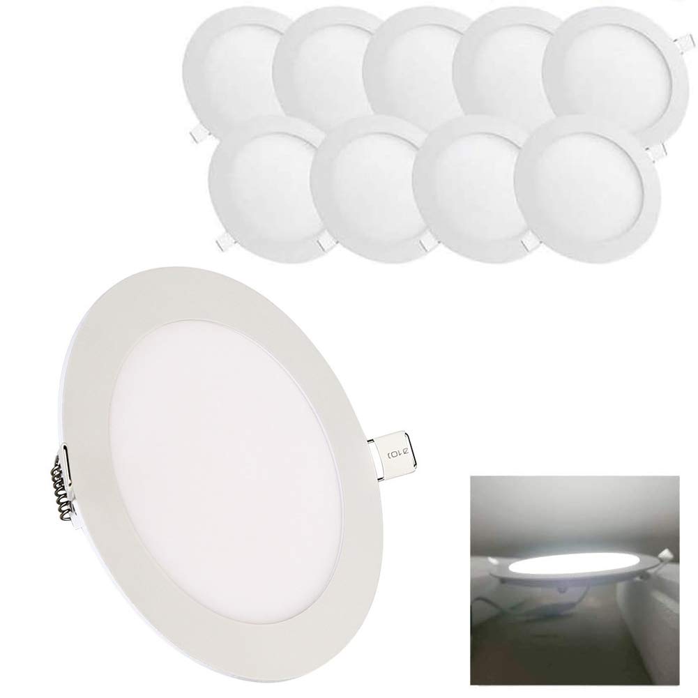 HMINLED 8 Inch 18Watt Ultra Thin Round LED Recessed Panel Spot Lighting, 140 Watt Retrofit Ceiling Downlight, 6500K Cool White, 10 Pack