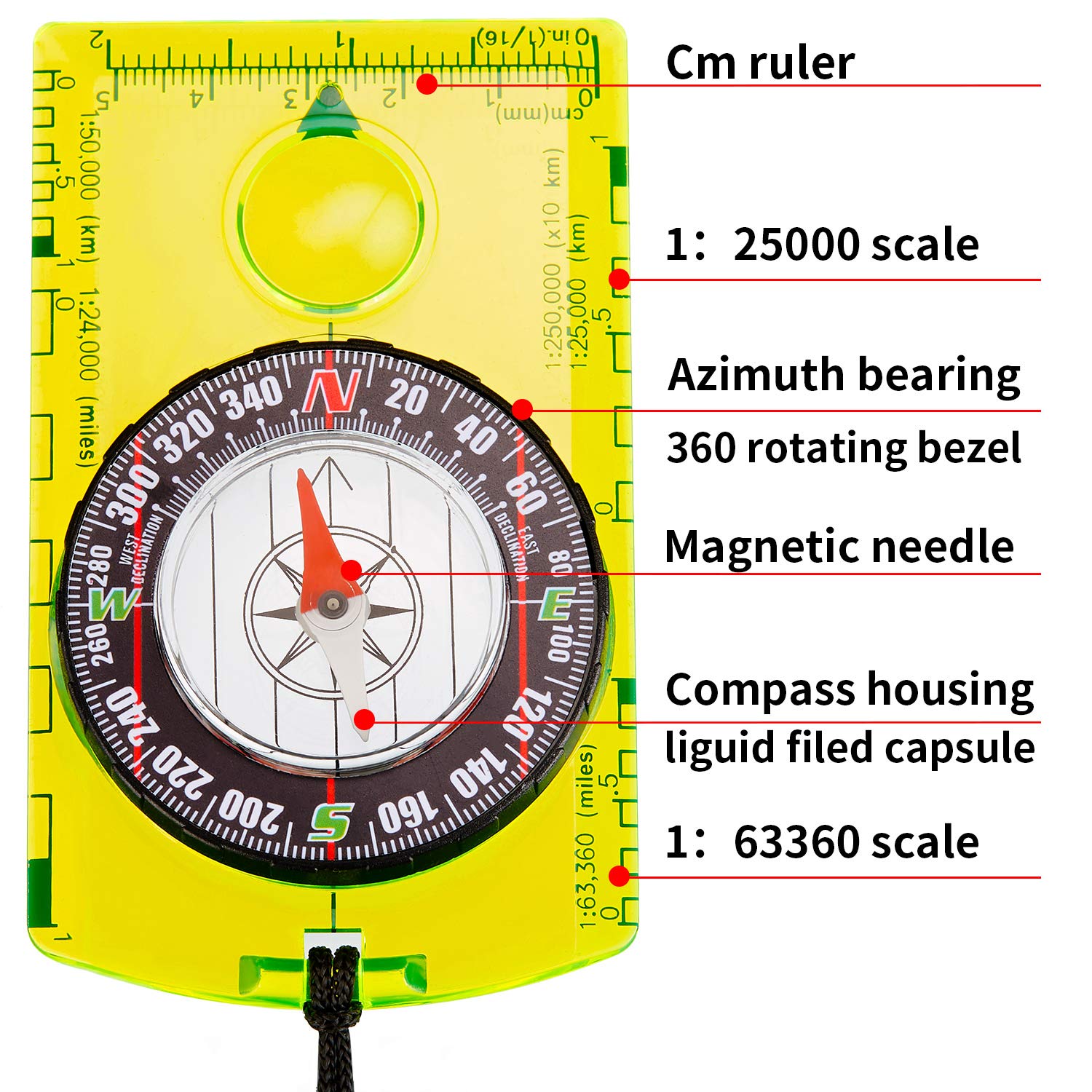 BBTO 9 Pieces Orienteering Compass Hiking Backpacking Camping Compass Map Reading Outdoor Waterproof Compass for Scout Kids Women