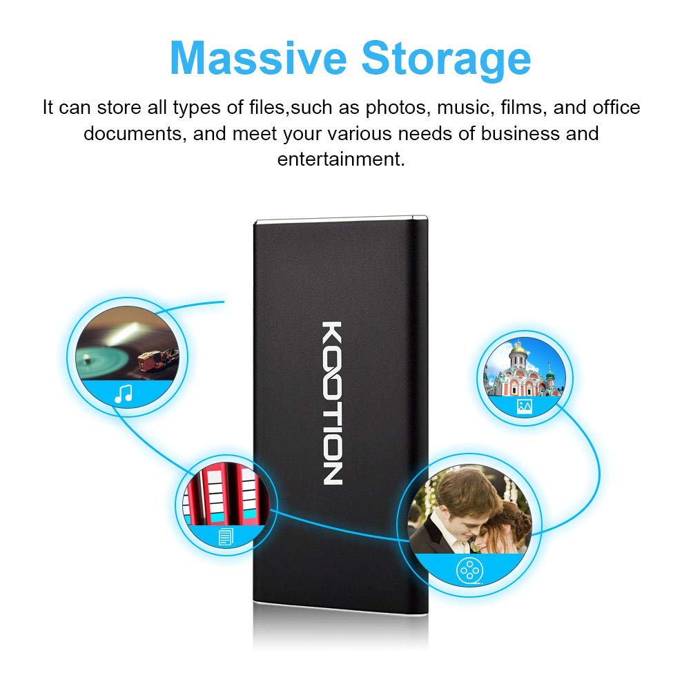 KOOTION 1TB External SSD Hard Drive USB 3.1 Type-c Ultra-Slim Portable Solid State Drive 1TB, Read up to 500MB/s & Write up to 450MB/s