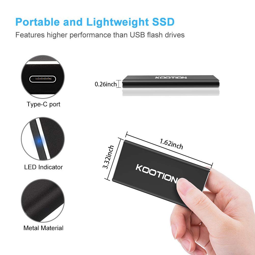 KOOTION 1TB External SSD Hard Drive USB 3.1 Type-c Ultra-Slim Portable Solid State Drive 1TB, Read up to 500MB/s & Write up to 450MB/s