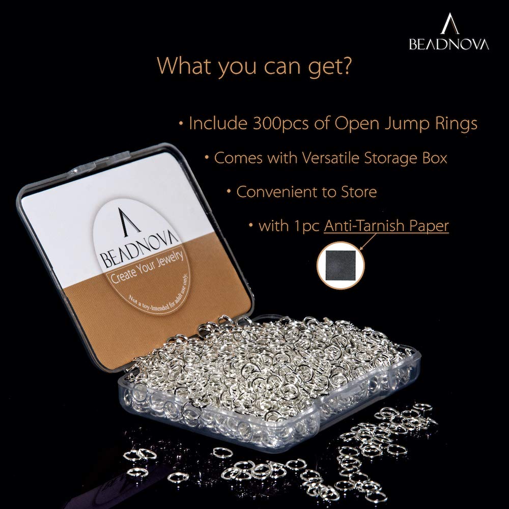 BEADNOVA 5mm Jump Rings for Jewelry Making Silver Open Jump Rings for Earrings and Keychains (300Pcs)