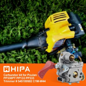 Hipa PP338PT Carburetor for Poulan Pro PP133 545008042 545189502 PP333 PP033 Craftsman 358791170 358791140 358795920 Husqvarna BC233B BC433B String Trimmer C1M-W44 Spark Plug