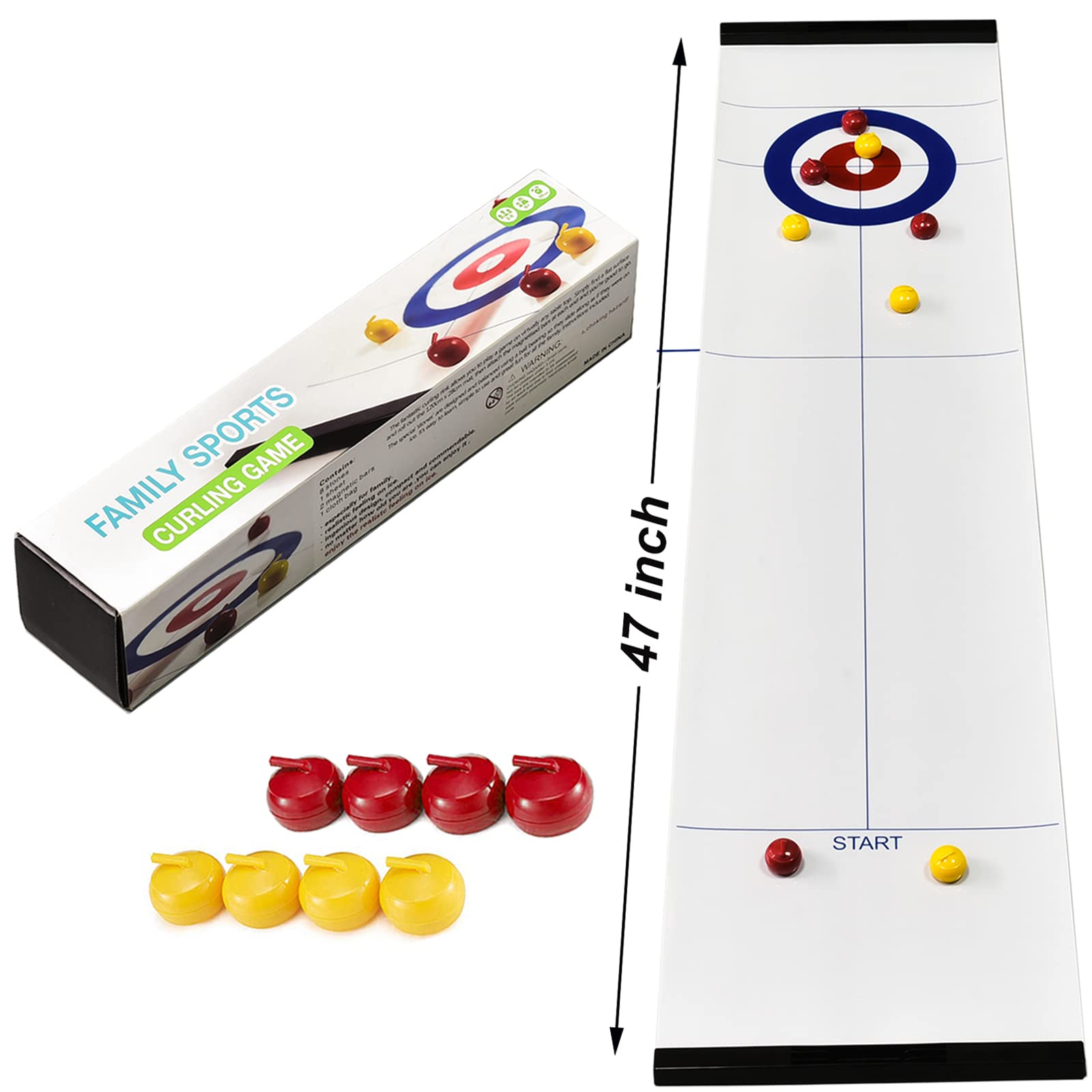 Table Top Fun Family Games Compact Curling Board Game Set for Kids and Adults Shuffleboard Pucks with 8 Rollers