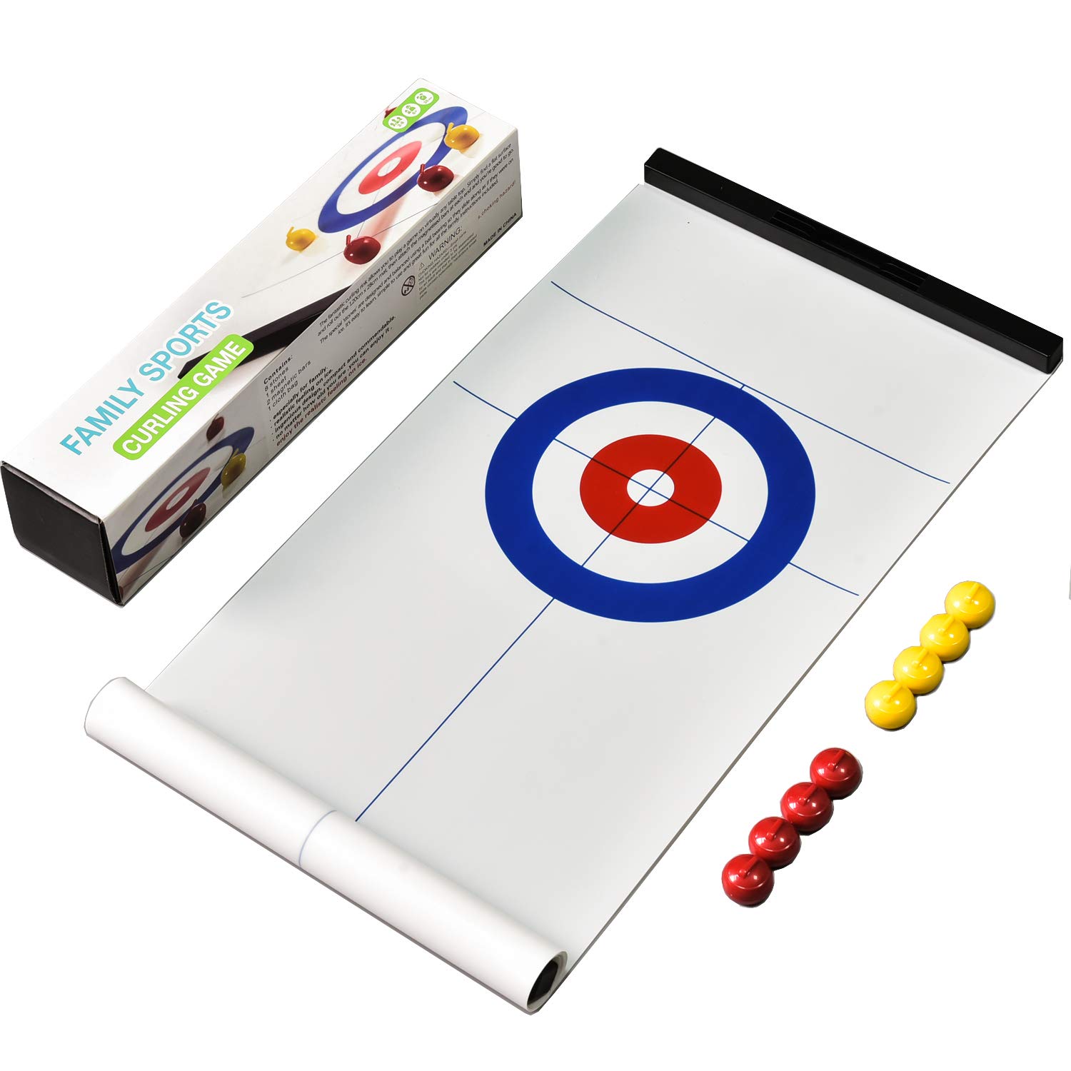 Table Top Fun Family Games Compact Curling Board Game Set for Kids and Adults Shuffleboard Pucks with 8 Rollers