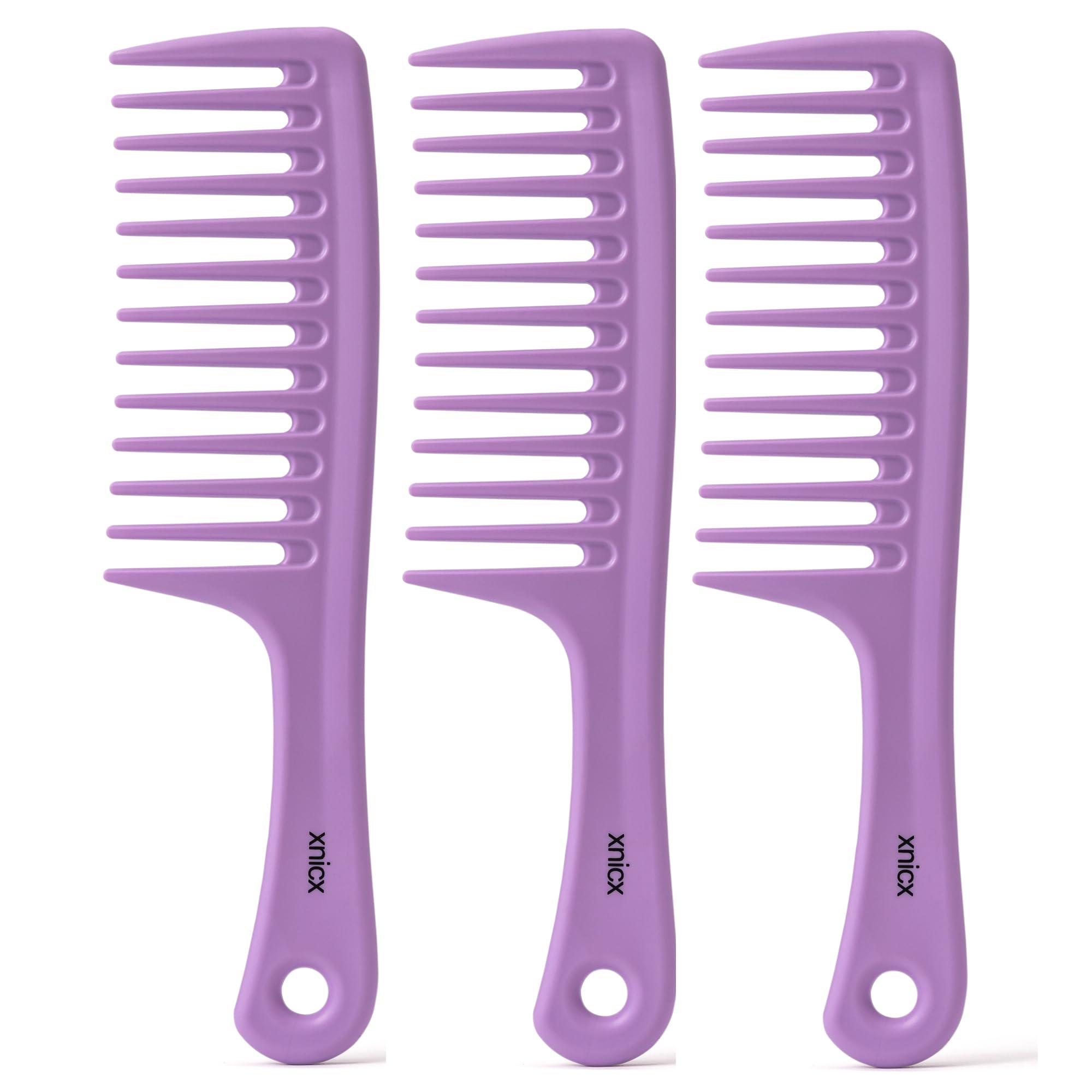 xnicx 3pcs Wide Tooth Comb Set,Detangling Hair Comb for Curly,Wet,Thick Hair,Hair Brush Shower Comb Detangler Hair Wide Comb with Care Handgrip Comb Styling Comb for Women,Men Macaron Purple