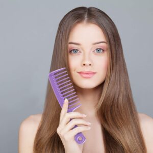 xnicx 3pcs Wide Tooth Comb Set,Detangling Hair Comb for Curly,Wet,Thick Hair,Hair Brush Shower Comb Detangler Hair Wide Comb with Care Handgrip Comb Styling Comb for Women,Men Macaron Purple