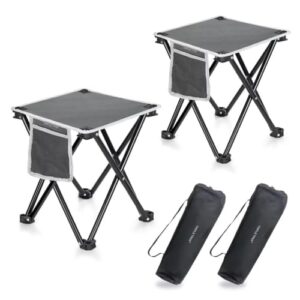 triple tree 2 pack camping stool, grey, 13.8 inch portable folding stool for outdoor walking hiking fishing 400 lbs capacity with carry bag