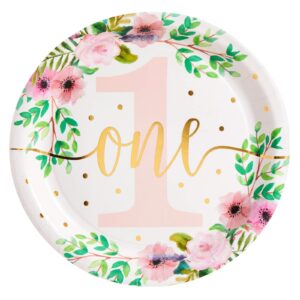 145-Piece Baby Girl's 1st Birthday Party Decorations, Floral Little Miss Onederful Dinnerware with Tablecloth (Serves 24)