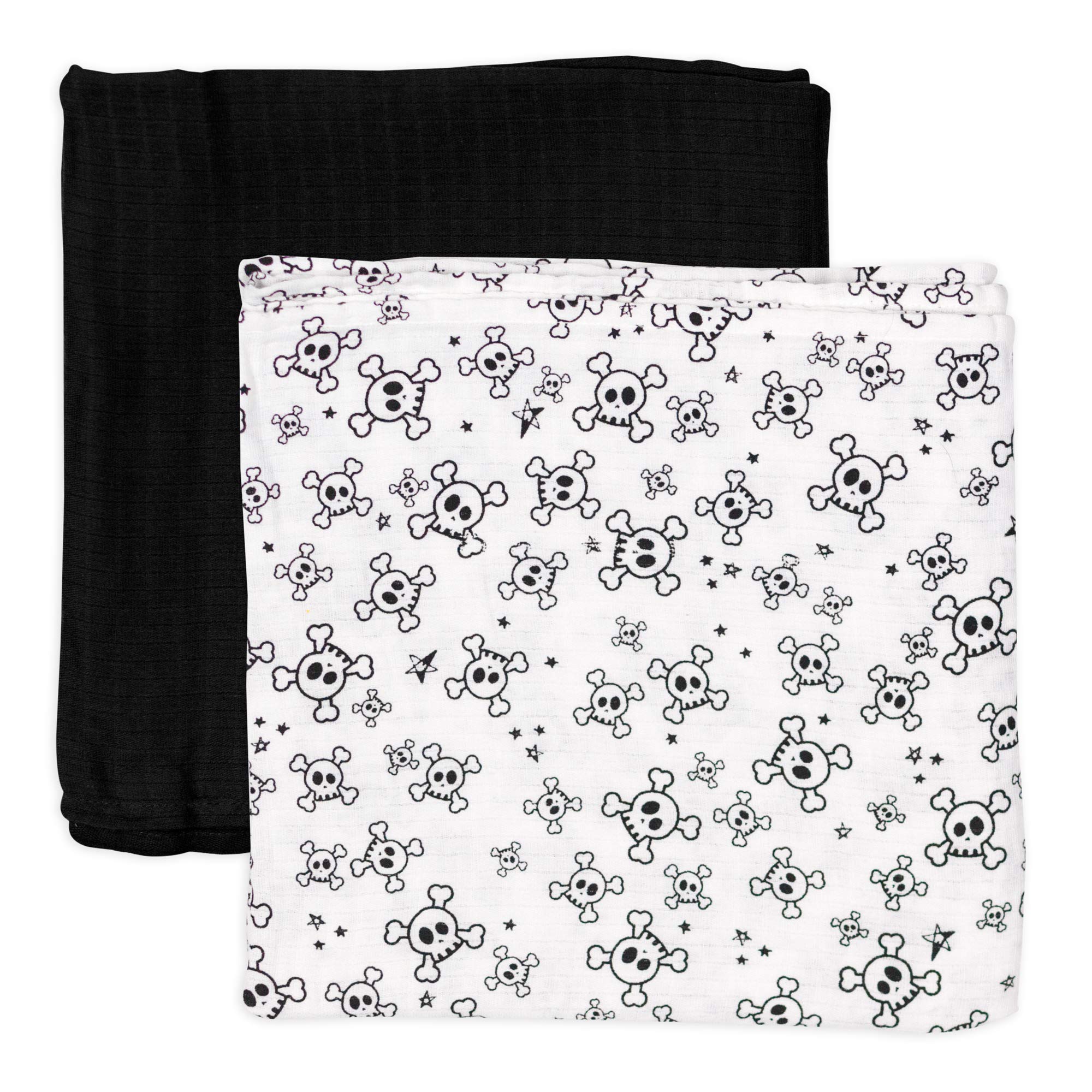 HonestBaby unisex baby 2-Pack Organic Cotton Swaddle Blankets Bandana, Tossed Skulls/Black, One Size US