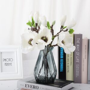 6 stems artificial 2 head magnolia flowers, realistic silk flower bouquet for floral arrangements home table decor photo props,white