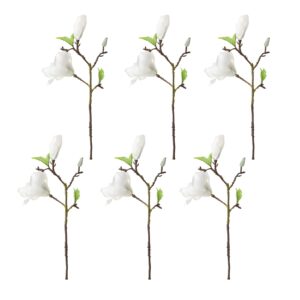 6 Stems Artificial 2 Head Magnolia Flowers, Realistic Silk Flower Bouquet for Floral Arrangements Home Table Decor Photo Props,White