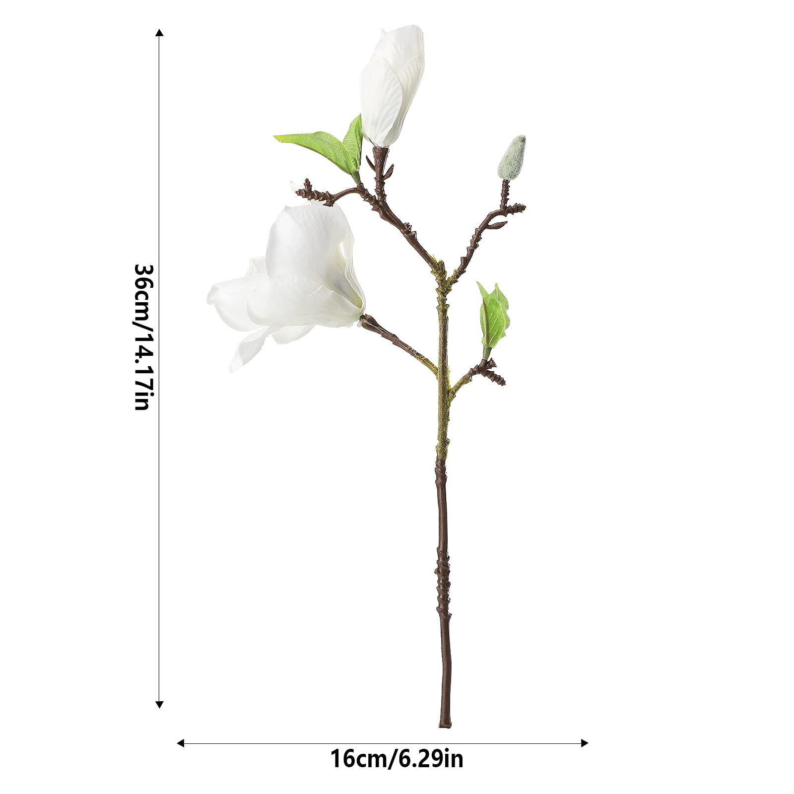 6 Stems Artificial 2 Head Magnolia Flowers, Realistic Silk Flower Bouquet for Floral Arrangements Home Table Decor Photo Props,White