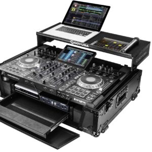 ODYSSEY FZGSPRIME4W2BL Denon Prime 4 Black Flight Case with Patented Glide Laptop Platform & 2U Rack Spaces