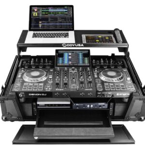 ODYSSEY FZGSPRIME4W2BL Denon Prime 4 Black Flight Case with Patented Glide Laptop Platform & 2U Rack Spaces