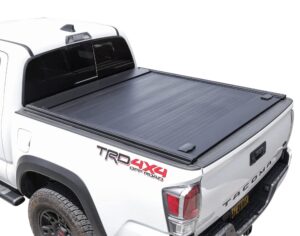 syneticusa retractable tonneau cover fits 2019-2024 ford ranger 5' (61”) truck bed matte black aluminum low profile waterproof