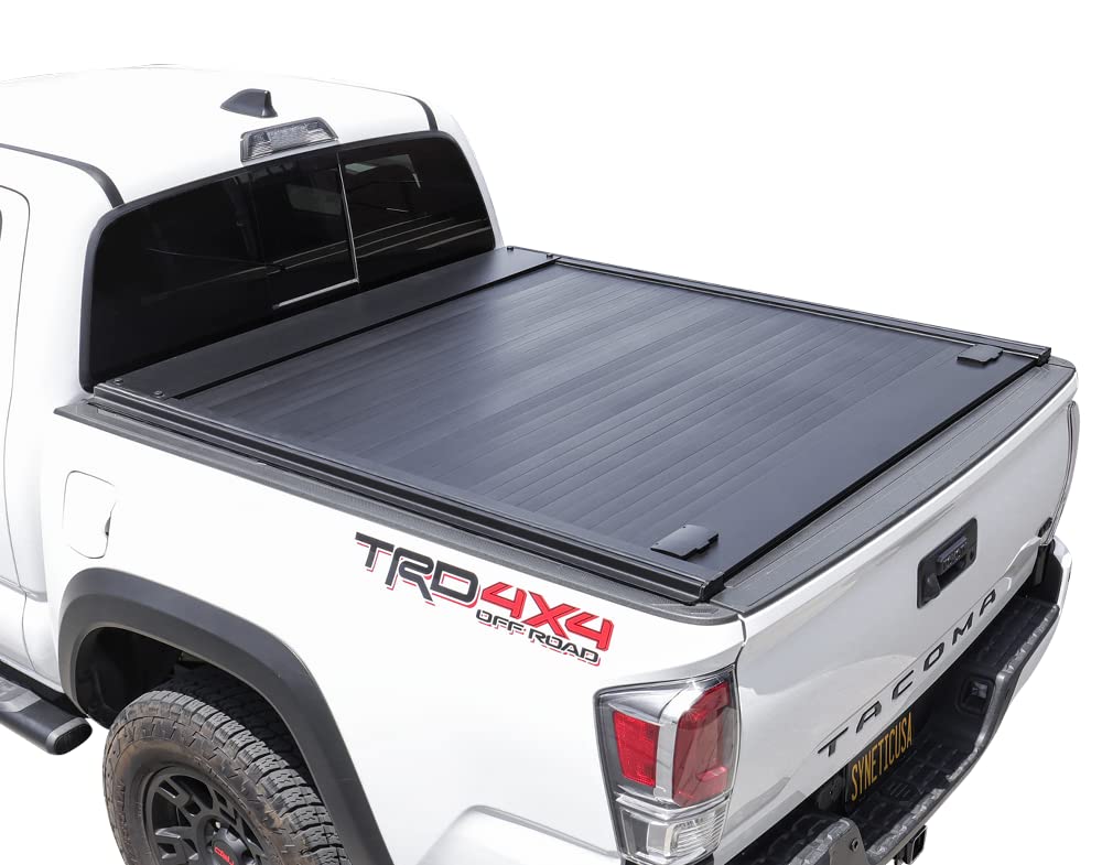 Syneticusa Retractable Tonneau Cover Fits 2019-2024 Ford Ranger 5' (61”) Truck Bed Matte Black Aluminum Low Profile Waterproof