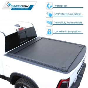 Syneticusa Retractable Tonneau Cover Fits 2019-2024 Ford Ranger 5' (61”) Truck Bed Matte Black Aluminum Low Profile Waterproof