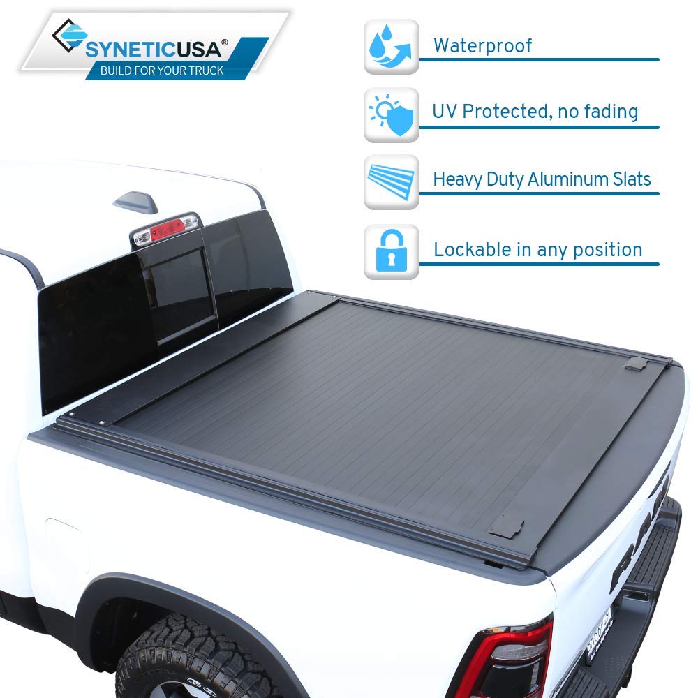 Syneticusa Retractable Tonneau Cover Fits 2019-2024 Ford Ranger 5' (61”) Truck Bed Matte Black Aluminum Low Profile Waterproof