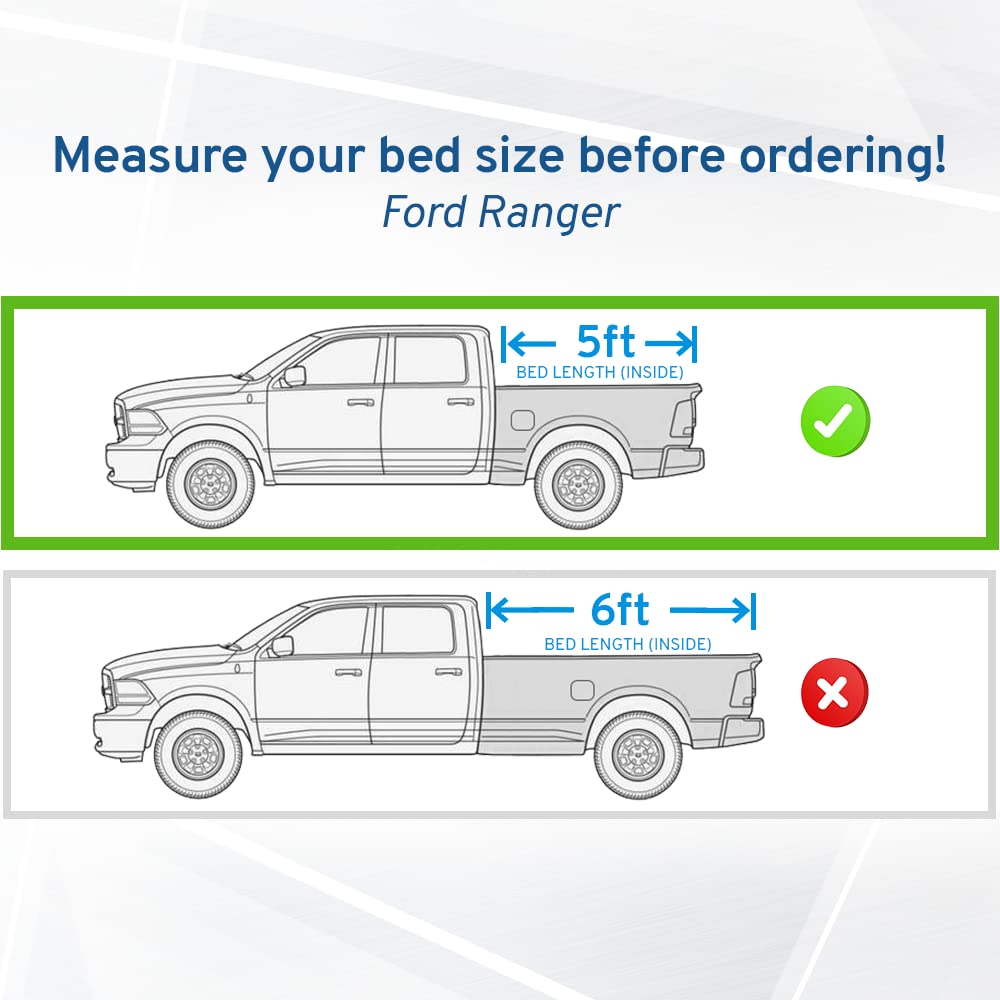 Syneticusa Retractable Tonneau Cover Fits 2019-2024 Ford Ranger 5' (61”) Truck Bed Matte Black Aluminum Low Profile Waterproof