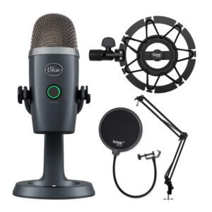 blue yeti nano usb microphone (shadow gray) bundle with boom arm, shock mount and pop filter compatible with blue sherpa companion app (4 items)