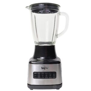 Total Chef 6-Speed Countertop Blender, 6 Cup (1.5L) Glass Jar, 2 Pulse Options, 500 W, Stainless Steel Blades, Auto-Clean Function, Puree, Crush, Blend For Smoothies, Shakes, Dips, Black and Silver