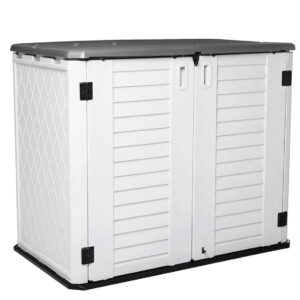 Horizontal Outdoor Garden Storage Shed for Backyards and Patios,Waterproof Storage Box,26 Cubic Feet Capacity for Garbage Cans, Lawnmower,Tools and Garden Accessories,Light Beige (White)