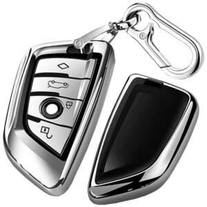 qbuc key fob cover full protective case, key fob case for x1 /x3 /x5 /x6 and for series 1 /2 /5 /7 soft tpu anti-dust case shell keyless remote control(sliver)
