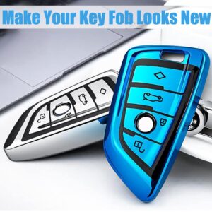 QBUC Key Fob Cover Full Protective Case, Key Fob Case for X1 /X3 /X5 /X6 and for Series 1 /2 /5 /7 Soft TPU Anti-dust Case Shell Keyless Remote Control(Sliver)