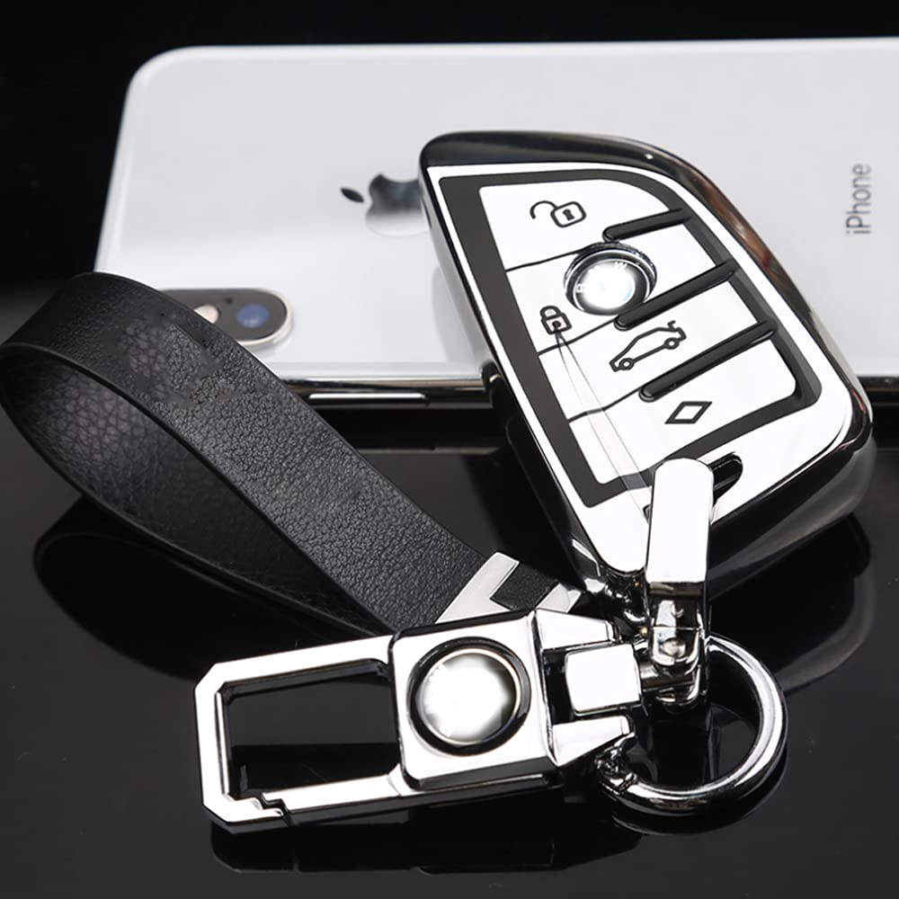 QBUC Key Fob Cover Full Protective Case, Key Fob Case for X1 /X3 /X5 /X6 and for Series 1 /2 /5 /7 Soft TPU Anti-dust Case Shell Keyless Remote Control(Sliver)