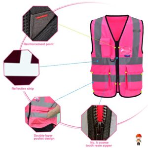 A-SAFETY Pink Safety Vests for Women,Working Safety Vest with Reflective Strips,XXL